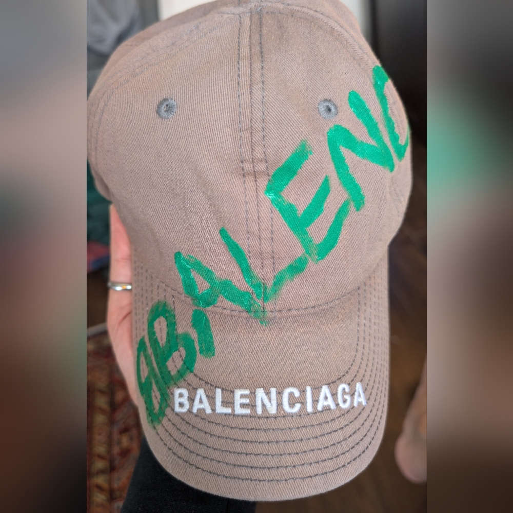 Balenciaga Cap with Green Painted Script